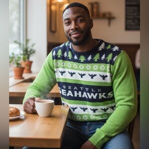 Seattle Seahawks Sweater Mens L Green Blue NFL Football Ugly Christmas